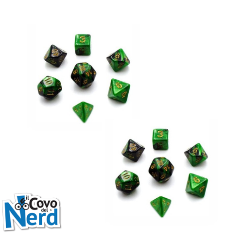 Set 7 Dadi Mini D&D Marmorizzati Verde-Nero