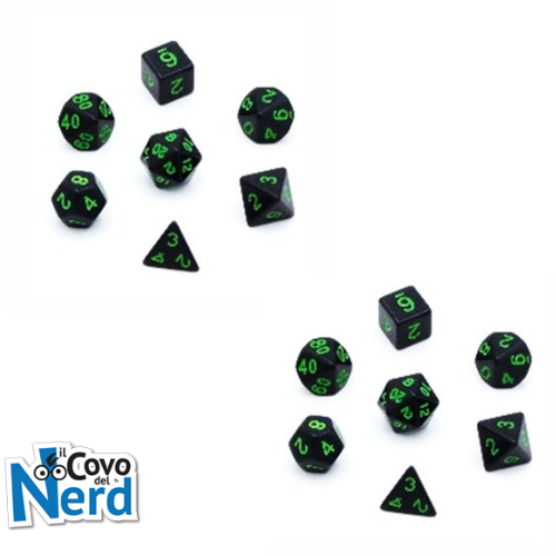 Set 7 Dadi D&D Nero Opaco (Numeri Verdi)