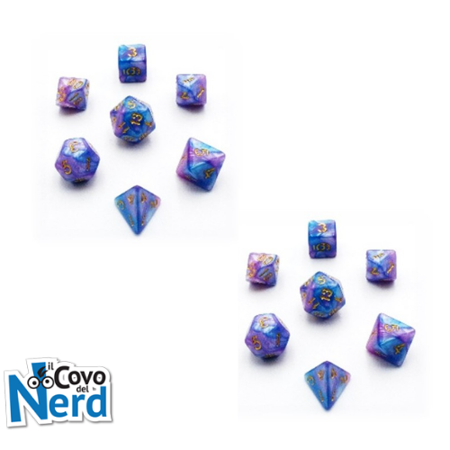 Set 7 Dadi D&D Marmorizzati Azzurro-Viola Pastello