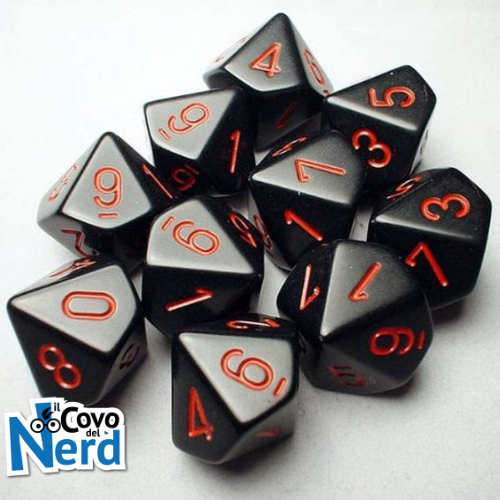 Set 10 Dadi d10 Opaque Black w/Red