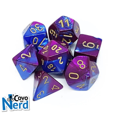 Set 7 Dadi Gemini Blue-Purple w/Gold