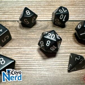 Set 7 Dadi Opaque Black w/White - Chessex 25408
