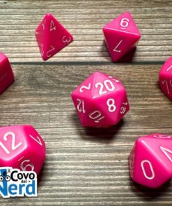 Set 7 Dadi Opaque Pink w/White - Chessex 25444