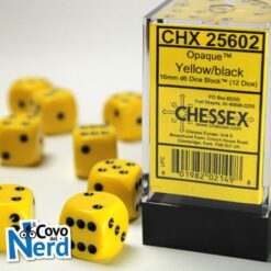 Set 12 D6 Opaque Yellow w/Black 16mm - Chessex 25602