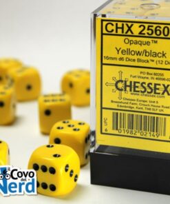 Set 12 D6 Opaque Yellow w/Black 16mm - Chessex 25602