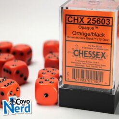Set 12 D6 Opaque Orange w/Black 16mm - Chessex 25603