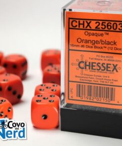 Set 12 D6 Opaque Orange w/Black 16mm - Chessex 25603