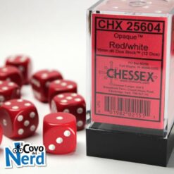 Set 12 D6 Opaque Red w/White 16mm - Chessex 25604