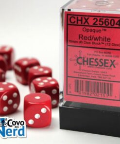 Set 12 D6 Opaque Red w/White 16mm - Chessex 25604