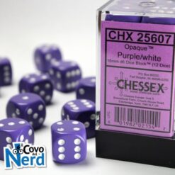 Set 12 D6 Opaque Purple w/White 16mm - Chessex 25607