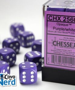 Set 12 D6 Opaque Purple w/White 16mm - Chessex 25607