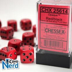 Set 12 D6 Opaque Red w/Black 16mm - Chessex 25614
