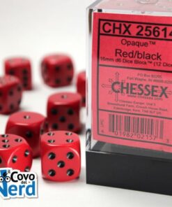 Set 12 D6 Opaque Red w/Black 16mm - Chessex 25614