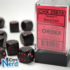Set 12 D6 Opaque Black w/Red 16mm - Chessex 25618