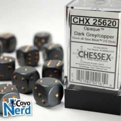 Set 12 D6 Opaque Dark Grey w/Copper 16mm - Chessex 25620