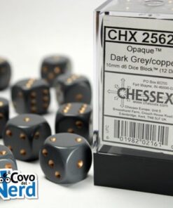 Set 12 D6 Opaque Dark Grey w/Copper 16mm - Chessex 25620