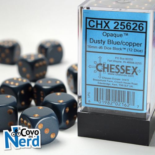 Set 12 D6 Opaque Dusty Blue w/Copper 16mm - Chessex 25626