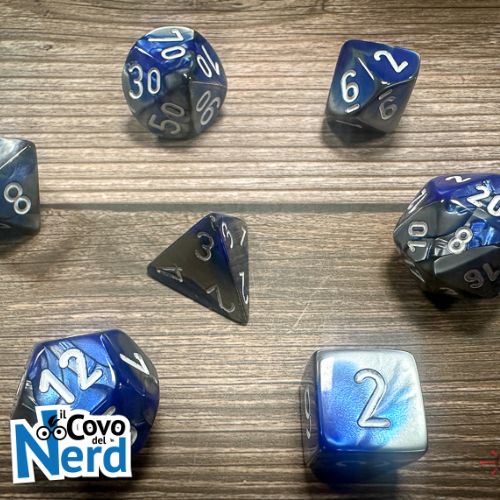 Set 7 Dadi Gemini Blue-Steel w/White - Chessex 26423