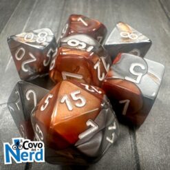 Set 7 Dadi Gemini Copper-Steel w/White - Chessex 26424