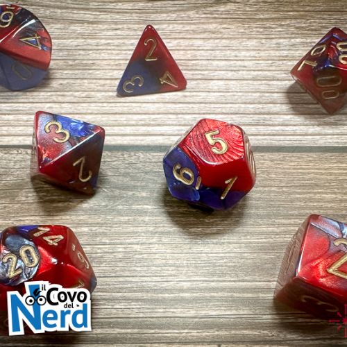 Set 7 Dadi Gemini Blue-Red w/Gold - Chessex 26429