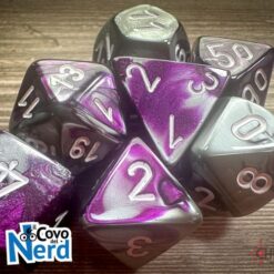 Set 7 Dadi Gemini Purple-Steel w/White - Chessex 26432