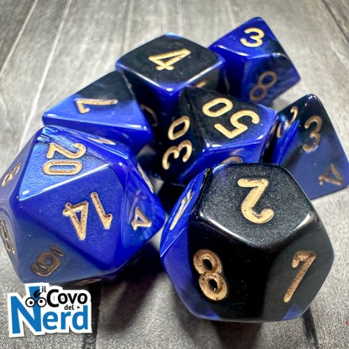 Set 7 Dadi Gemini Black-Blue w/Gold - Chessex 26435