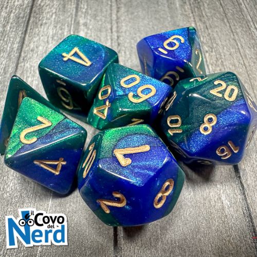Set 7 Dadi Gemini Blue-Green w/Gold - Chessex 26436