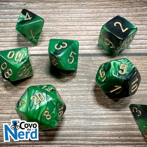Set 7 Dadi Gemini Black-Green w/Gold - Chessex 26439