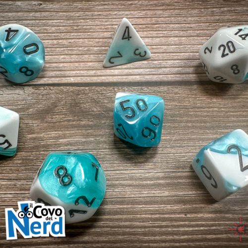 Set 7 Dadi Gemini Teal-White w/Black - Chessex 26444