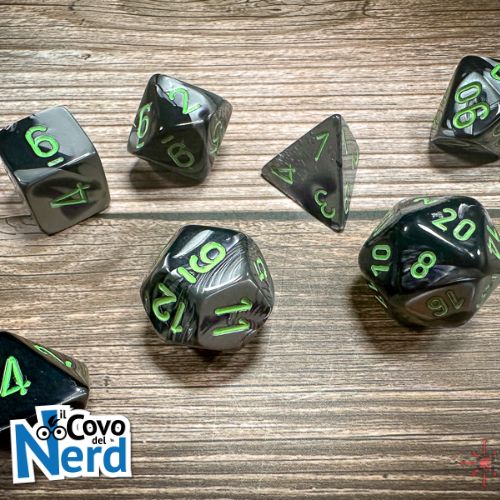 Set 7 Dadi Gemini Black-Grey w/Green - Chessex 26445