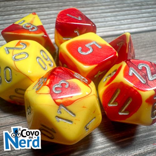 Set 7 Dadi Gemini Red-Yellow w/Silver - Chessex 26450
