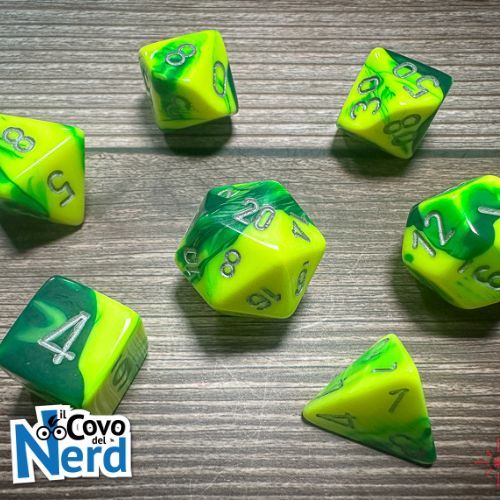 Set 7 Dadi Gemini Green-Yellow w/Silver - Chessex 26454