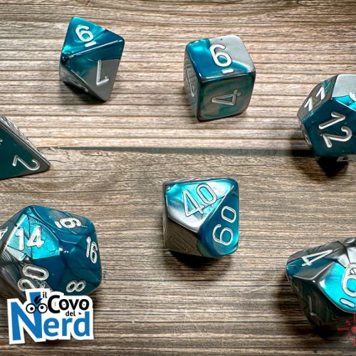Set 7 Dadi Gemini Steel-Teal w/White - Chessex 26456