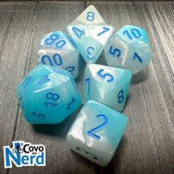 Set 7 Dadi Gemini Pearl Turquoise-White w/Blue Luminary - Chessex 26465
