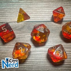Set 7 Dadi Gemini Translucent Red-Yellow w/Gold - Chessex 26468