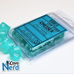 Set 10 D10 Frosted Teal w/White - Chessex 27205