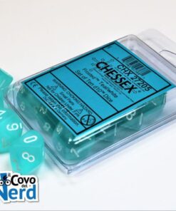 Set 10 D10 Frosted Teal w/White - Chessex 27205