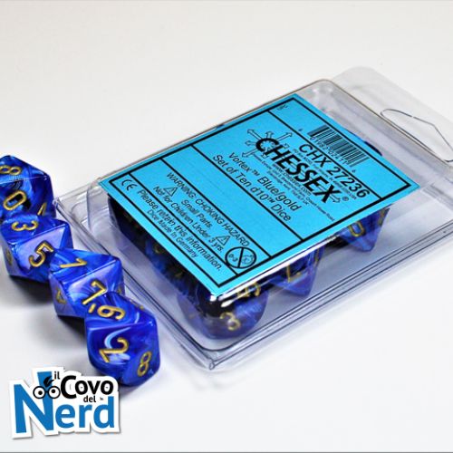 Set 10 D10 Vortex Blue w/Gold - Chessex 27236