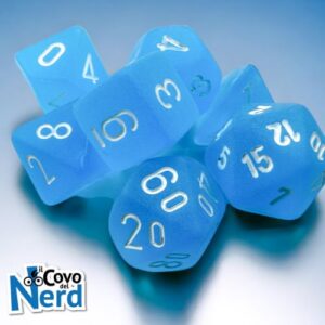 Set 7 Mini Dadi Frosted Caribbean Blue/white - Chessex 20416