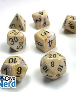 Set 7 Dadi Marble Ivory/black - Chessex 27402