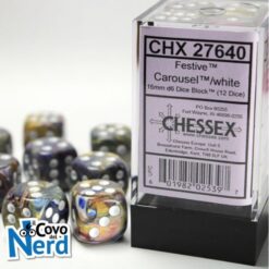 Set 12 D6 Festive Carousel/white 16mm - Chessex 27640