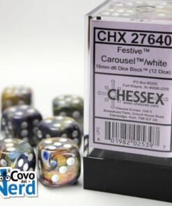 Set 12 D6 Festive Carousel/white 16mm - Chessex 27640