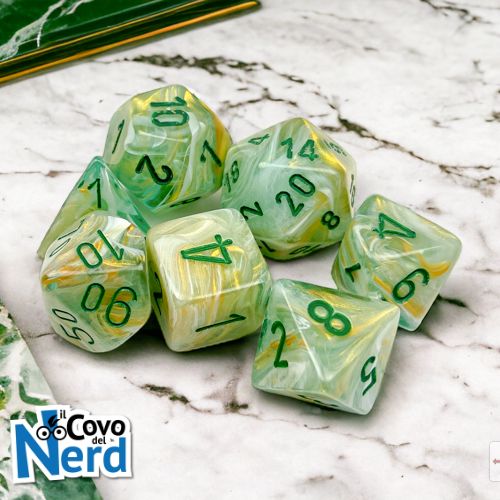 Set 7 Dadi Marble Green/dark green - Chessex 27409