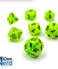 Set 7 Mini Dadi Vortex Bright Green/black - Chessex 20430