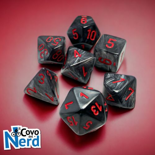 Set 7 Dadi Velvet Black/red - Chessex 27478