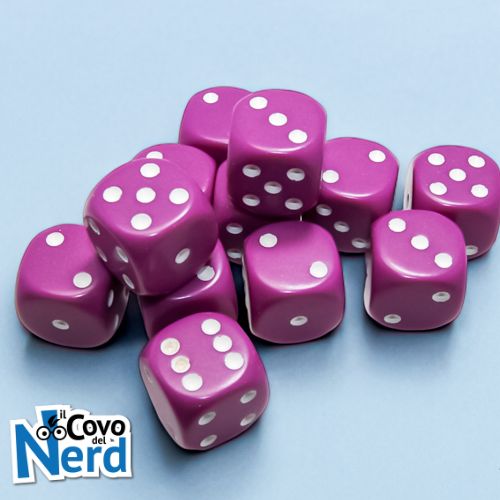 Set 12 D6 Opaque Light Purple w/White 16mm - Chessex 25627