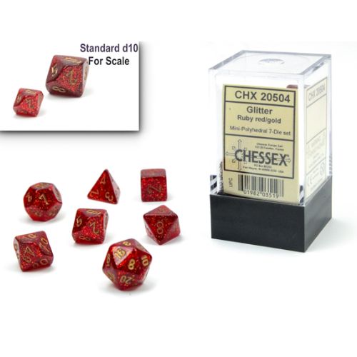 Set 7 Mini Dadi Glitter Ruby Red/gold - Chessex 20504