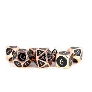 Set 7 FanRoll Dice Set Antique Copper with Black Enamel (7)
