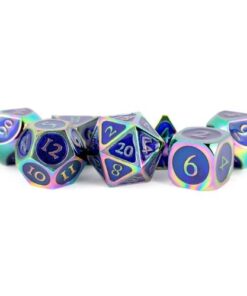 Set 7 FanRoll Dice Set Rainbow with Blue Enamel (7)