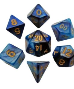 Set 7 FanRoll Dice Set Blue/Light Blue with Gold Numbers (7)
